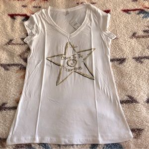 V-Neck White Cotton T Shirt Star Born to Be Famous Print T-Shirt by MAX rave